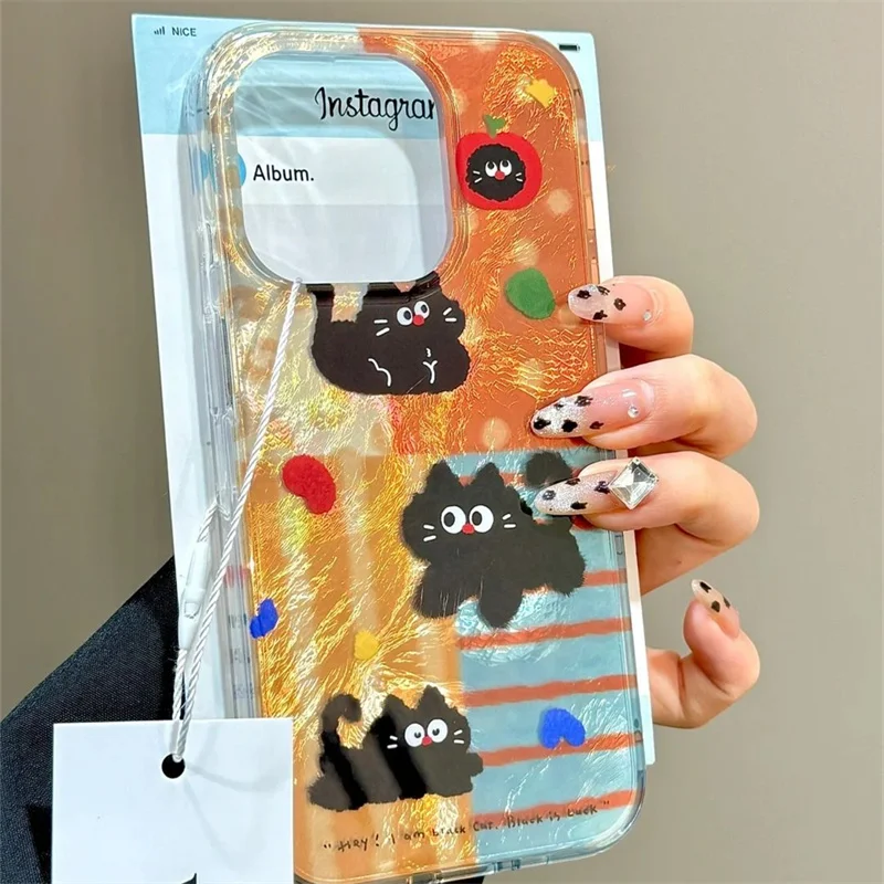 Funda para teléfono Apple Little Black Cat con la misma cadena de teléfono para iPhone 11 12 13 14 15 16 pro max