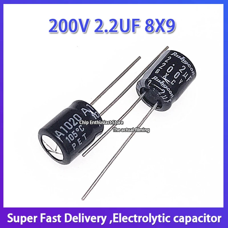 10PCS Rubycon imported aluminum electrolytic capacitor 200V 2.2UF 8X9 ruby bxc high frequency long life