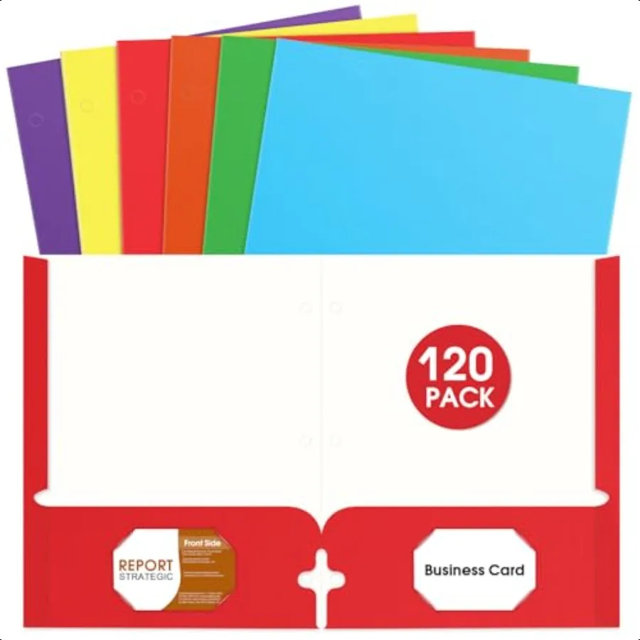 

Folders with Pockets 2 Pocket Folders Bulk 120 Pack Assorted Colors 3 Hole Punched with Busin Card Slot Letter Size Paper File