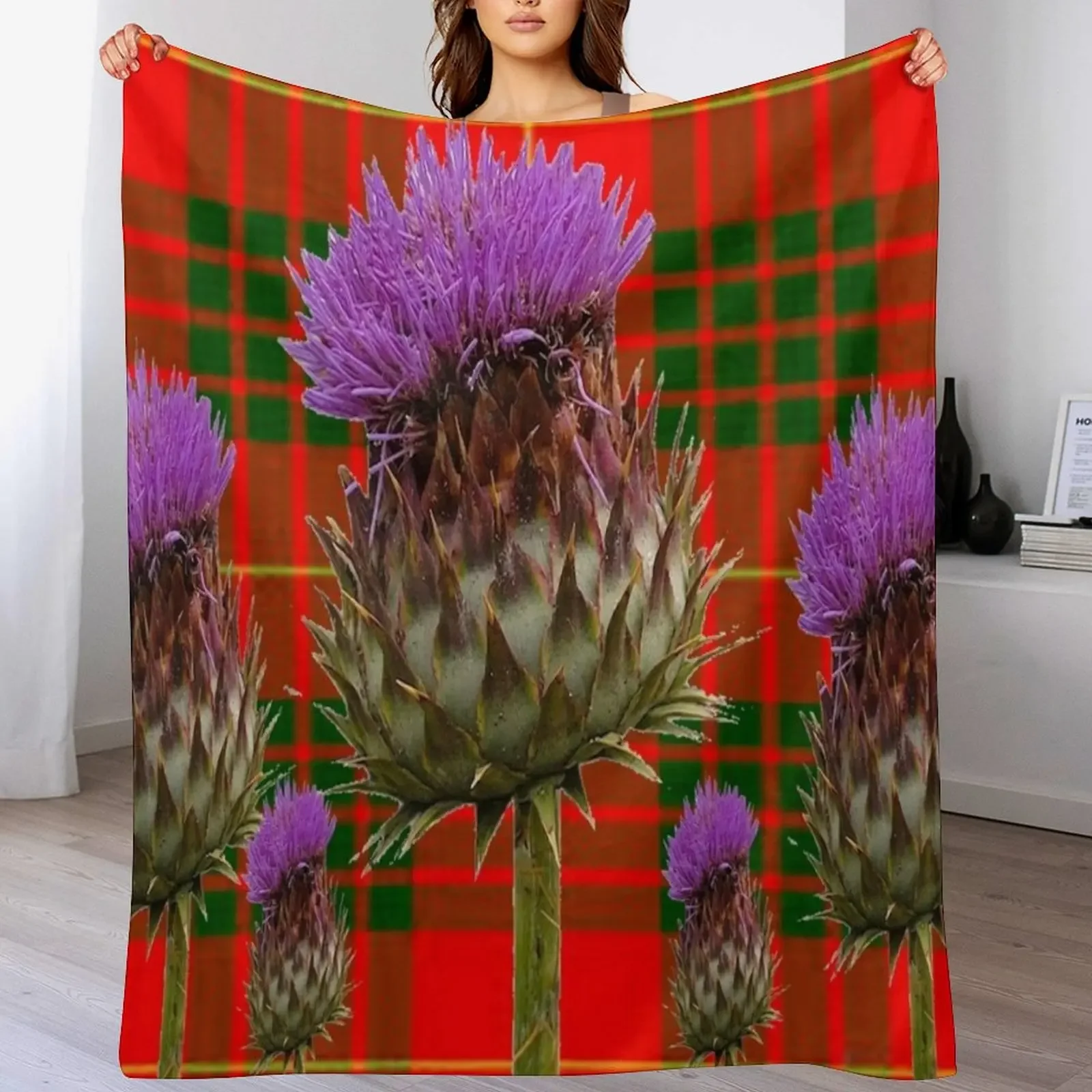 

New ROW OF THISTLE ON SCOTTISH CAMERON TARTAN ART Throw Blanket Stylish Warm Blanket for Living Room Bedroom