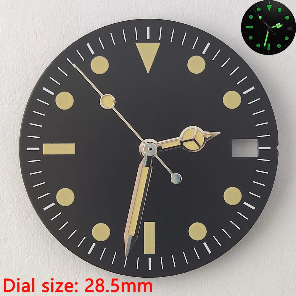 28.5mm vintage sterile dial hand suitable for NH35NH36 movement assembly green luminous dial customizable logo