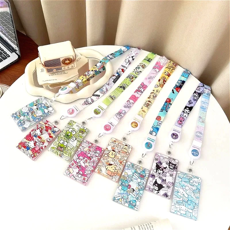 Sanrios Cartoon Tier Kartenhalter Langes Seil Anime Figur Hello Kitty Kuromi My Melody Kartenhüllen Lanyard Ausweis Paket Fall