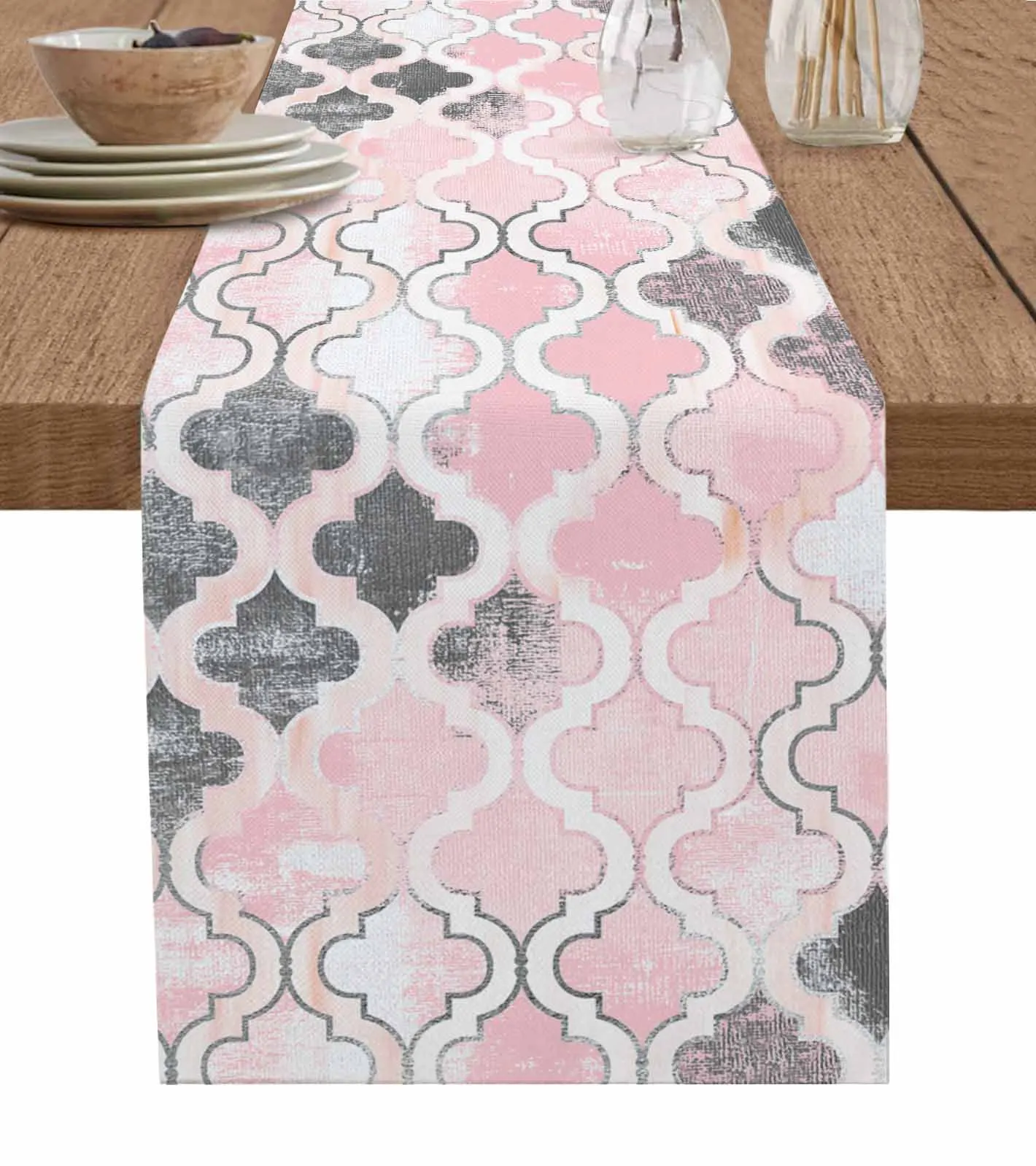 Painted Mottled Modern Morocco Pink Table Runners for Wedding Kitchen Dining Table Decor Coasters Home Tablecloth Table Mat