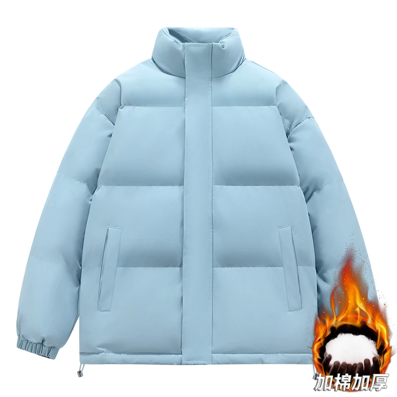 Couple's Cotton Clothes Autumn Winter Solid Color Windproof Thickened Warm Outdoor Sports Stand Collar Coat Men's Casual Jacket