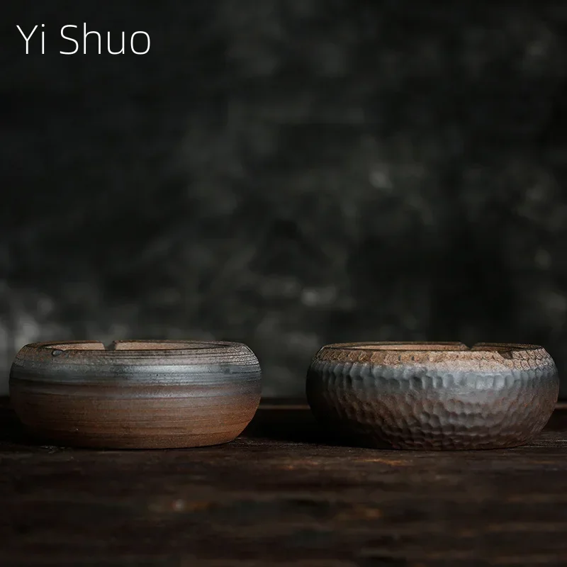 Creative Ceramic Ashtray Handmade Vintage Household Office Ancient Early Burning Thread Hammer Ashtray Tea Set Shop Home Decor