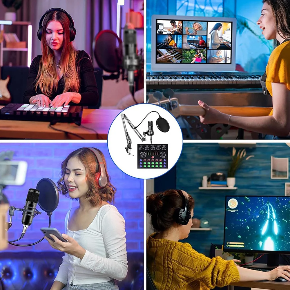 Externe Soundkarte mit Mikrofon, intelligente Geräuschunterdrückung, Plug-and-Play-Audioadapter für Live-Streaming, Sprachaufnahmen, PC-Gaming, Echounterdrückung für Online-Unterricht,