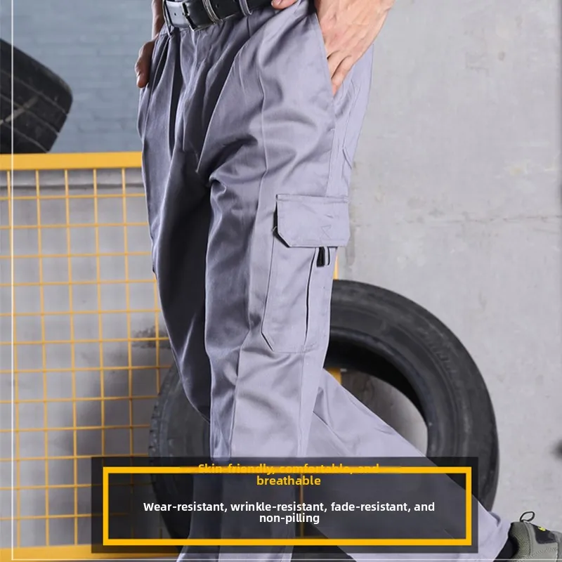Primavera outono calças de trabalho masculinas multi-ket durável calças casuais soltas resistentes à sujeira proteção do trabalho calças compridas