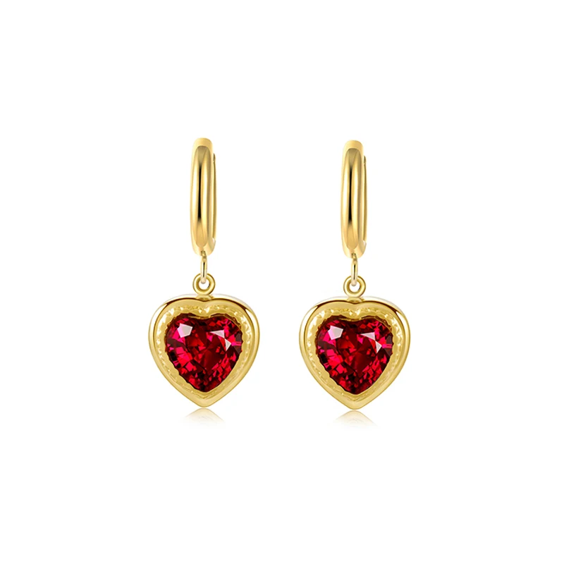 Gold Plated Stainless Steel Earrings  Inlaid Heart Stone Fashion Dangle Hoop Earrings Classic Simple Earrings for Women Jewelry