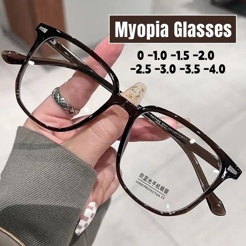 

Men Women Vintage Square Frame Short-sighted Eyewear Anti-blue Light Myopia Glasses Unisex Retro Minus Eyeglasses Diopter To-4.0