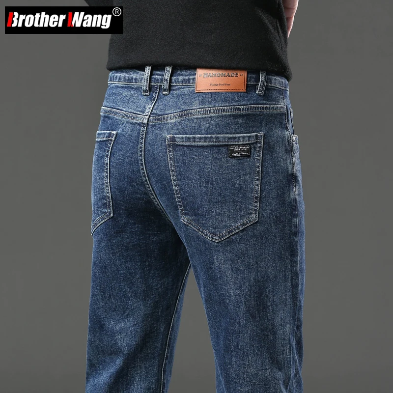 

2023 New Men's Elastic Slim Jeans Autumn Winter Classic Straight Business Casual Denim Pants Men Clothing Black Gray Blue