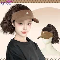 Synthetic Natural Curly Hair Ponytail Extension Wig Straight Travel Beach Shade Baseball Cap All-in-one Easy to Wear Hat Wig