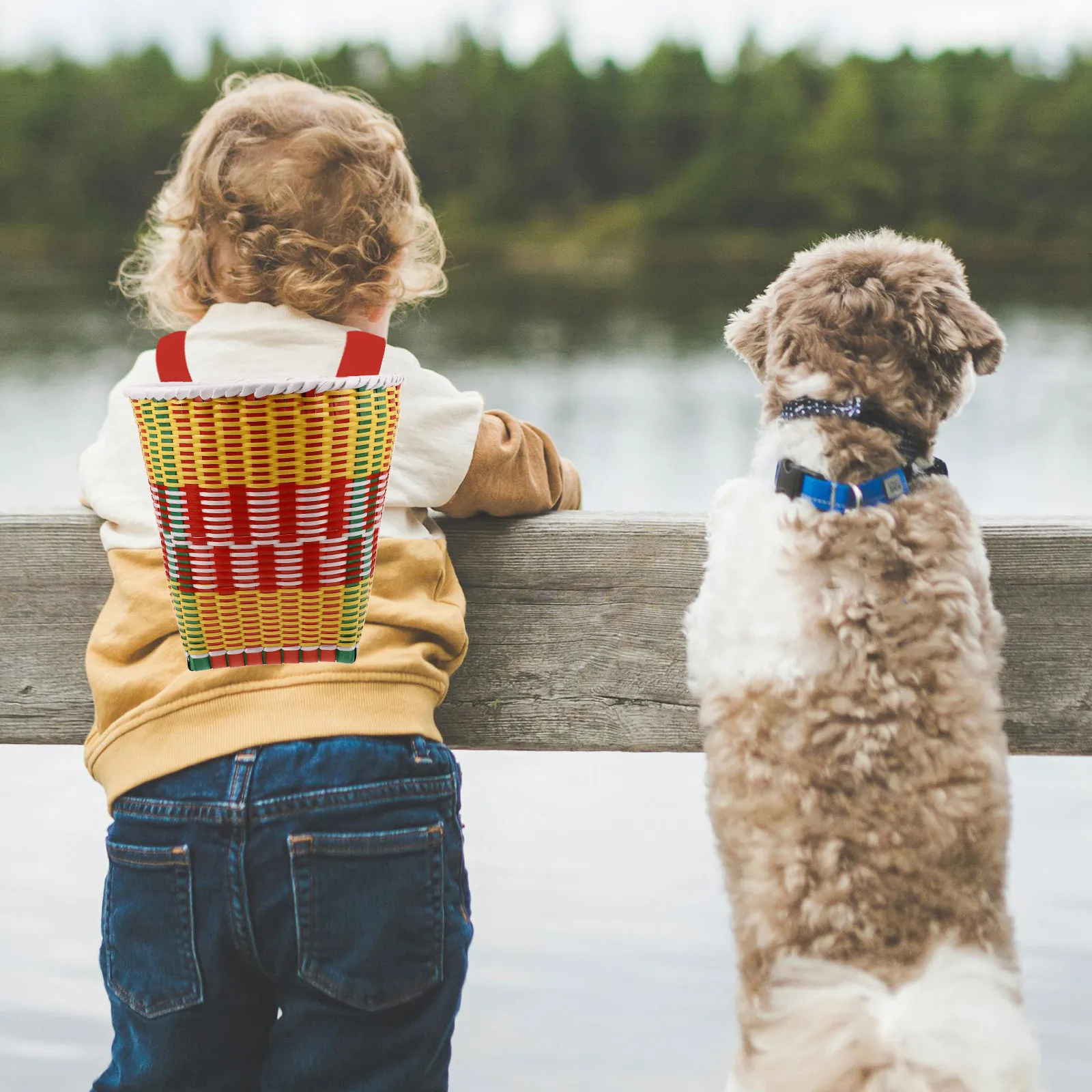 

Small Plastic Rustic Style Back Hanging Basket Storage Decorative Pack Basket Dance Prop Stage Performance Woven