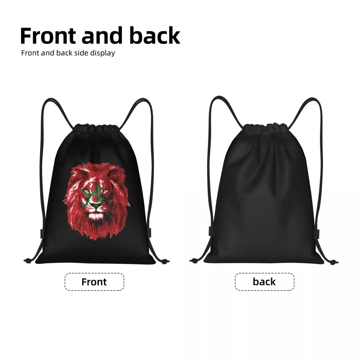 Mochila de cordão personalizada para homens e mulheres, Marrocos Lion, bandeira marroquina, leve, ginásio Sports Sackpack, sacos de ioga