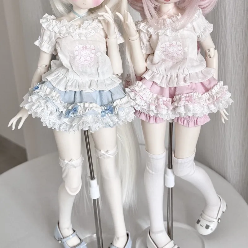 1/4 BJD Doll Clothes Sweet Bunny Ear Lace Off‑Shoulder Top and Skirt with Pumpkin Shorts Set Cute Lolita Outfit Doll Accessory
