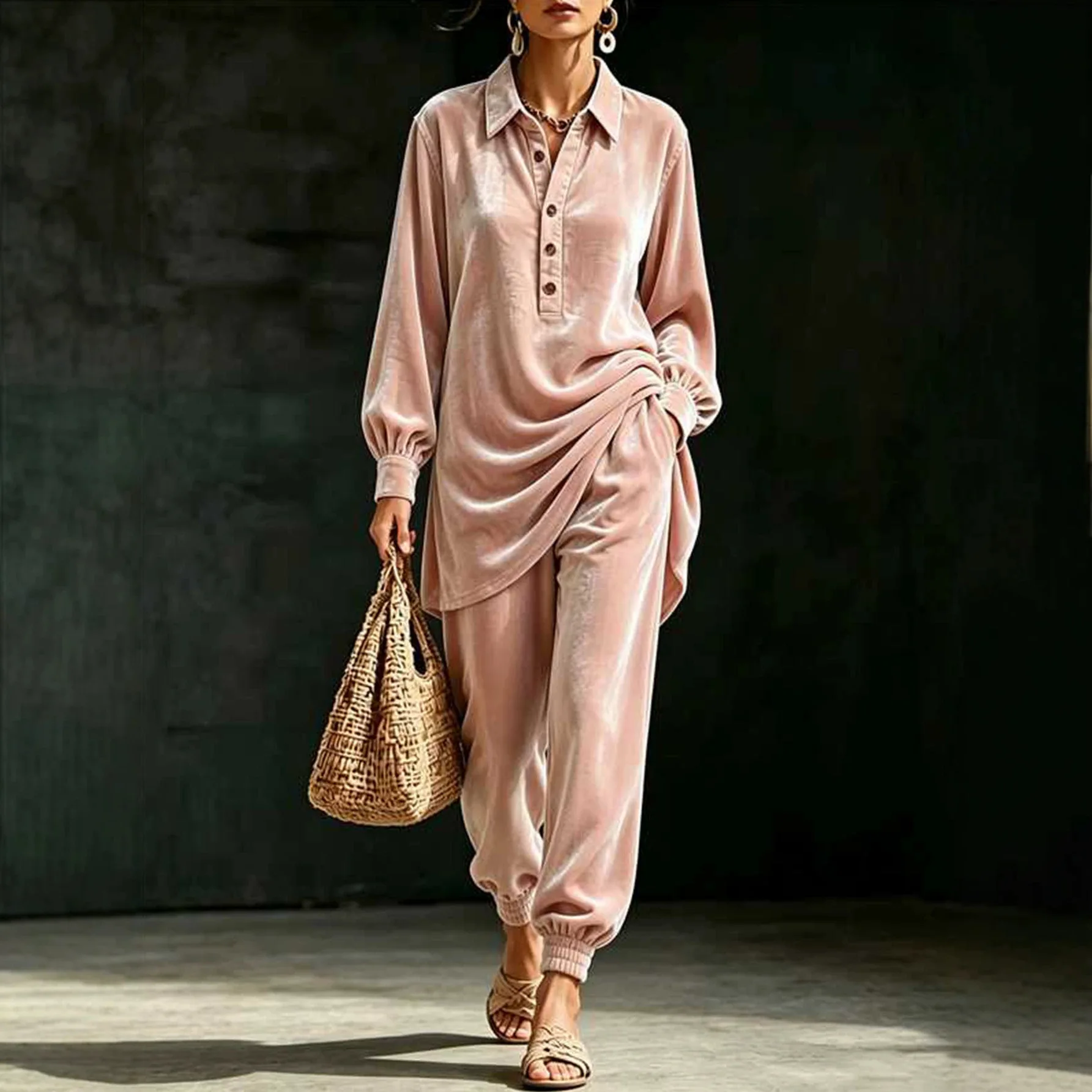 Anno's Own Design 2026 Women's Fashion Random Velvet Suit Set With Long Keys And Long Pants. Dress Elegant Sexy Midi Vestidos