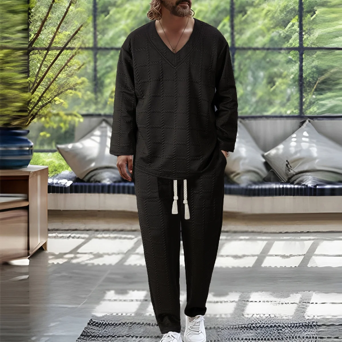 Spring and autumn new men's casual long-sleeved long-pants set, comfortable and fashionable long-sleeved long-pants sports set