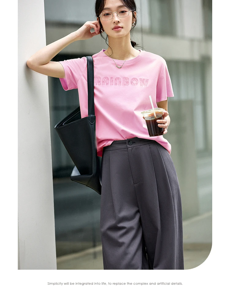 VIMLY Women Short Sleeve T-shirt 2025 Summer Tops Woman Cotton Blend Tees Female Letter Embroidered T Shirt Ladies Clothes A1109