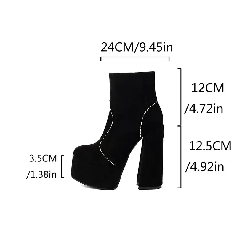 ORCHALISA Sexy Female Ankle Boots Round Toe Ultrahigh Heels 12.5cm Platform Hill Zipper Flock Suede Big Size 44 Wedding Booties