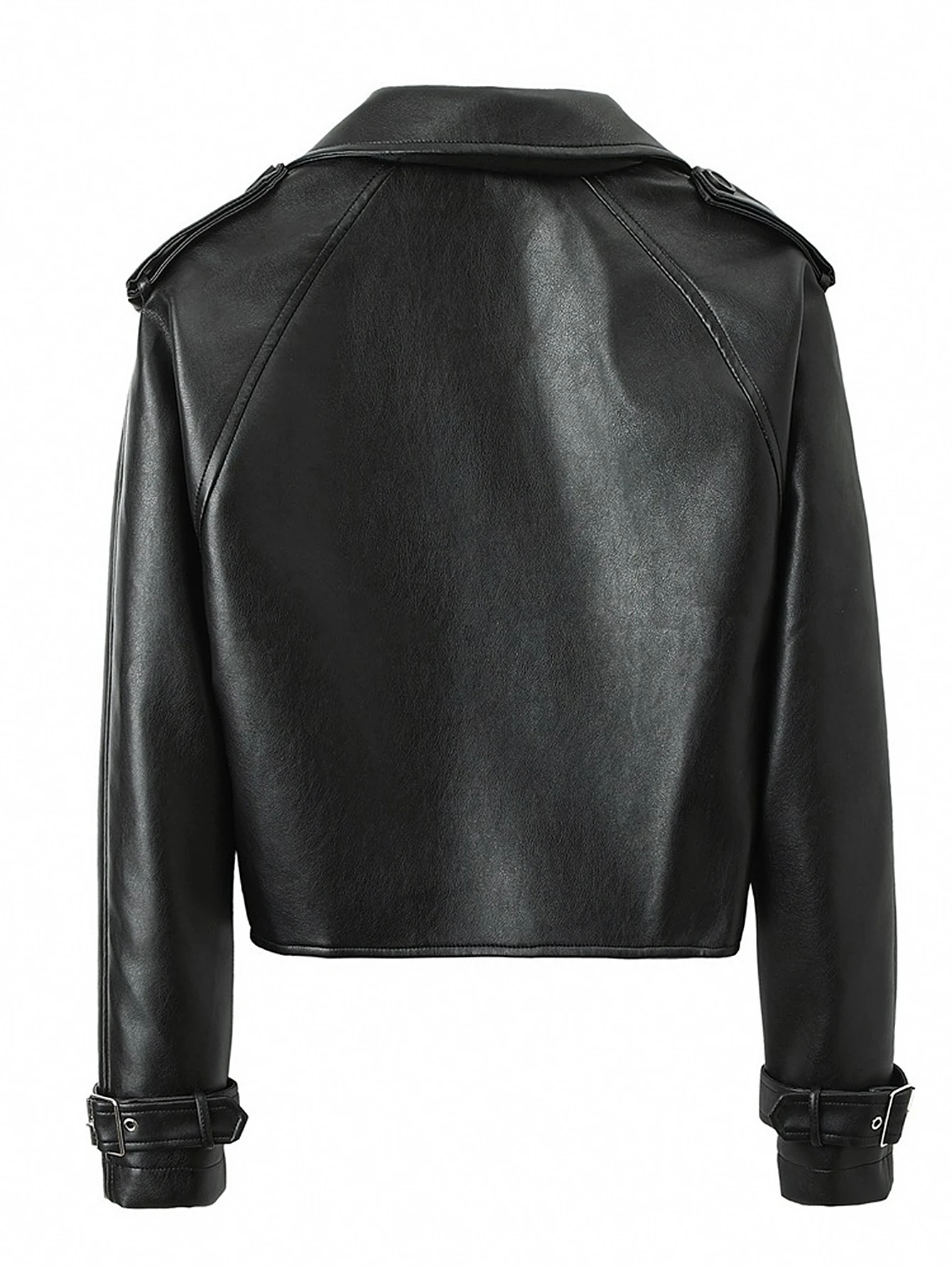 سترة نسائية للخريف والشتاء بأكمام طويلة وطية صدر السترة بلون سادة معطف جلدي أساسي أنيق للشارع للنساء #4