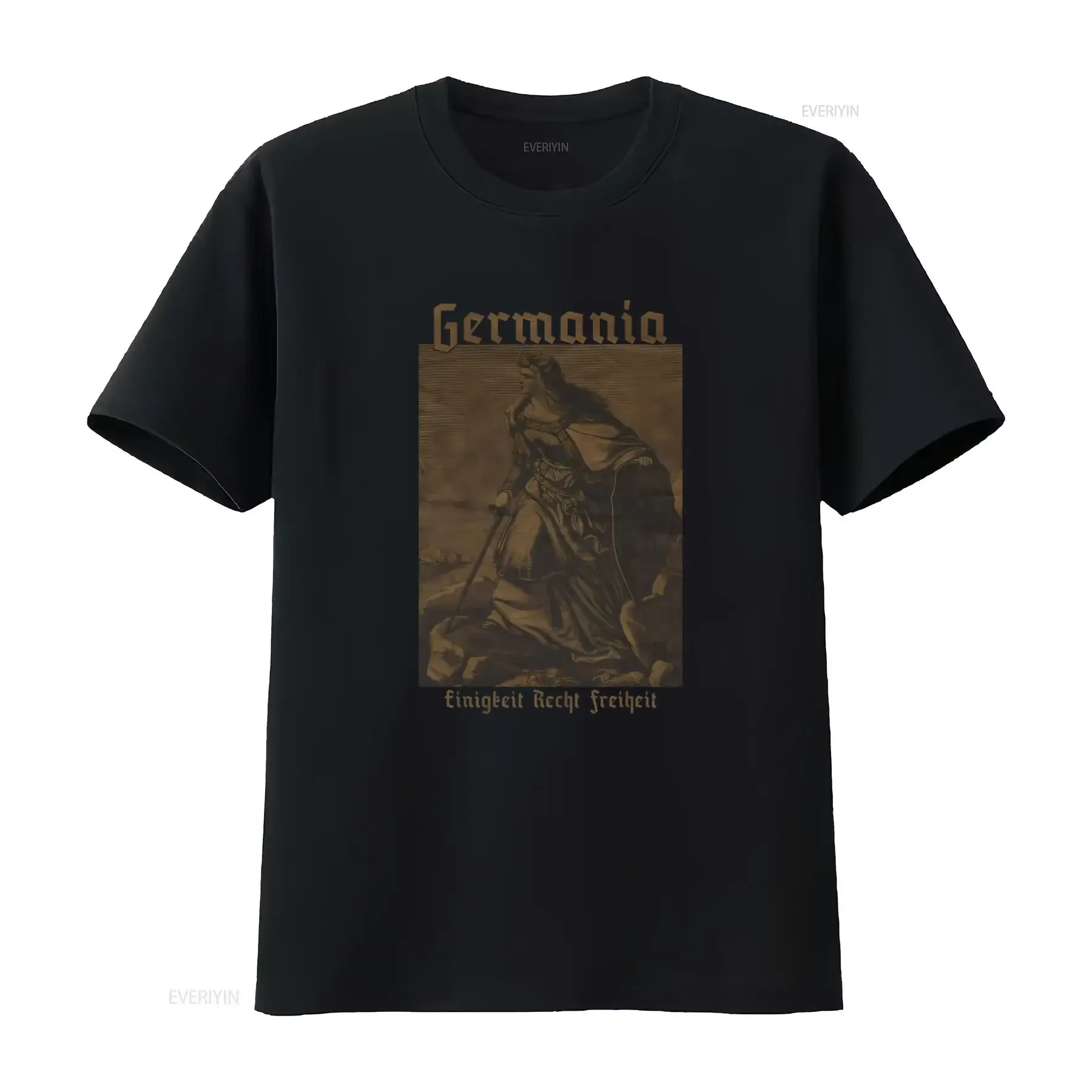 T-shirt Germania, déesse de la Prusse, Allemagne, nouveau design noir avec épée et bouclier symbolisant l'unité, la liberté, vintage