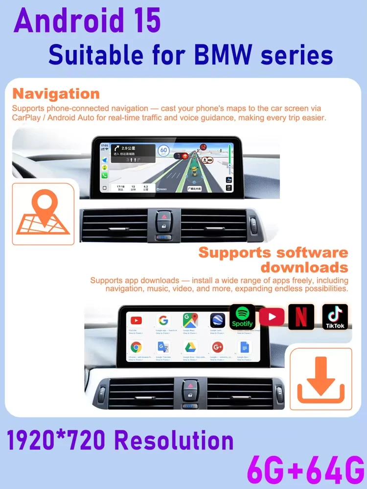 Geeignet für BMW 3er F30, 4er F32 2013 - 2017 NBT 6+64G Originalfahrzeug ohne Bildschirm, kabelloses Apple CarPlay, GPS-Navigation, Android Auto, In-Car-Multimedia-DVD-Player, Radio, zentrale