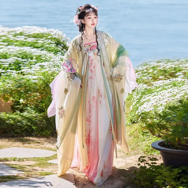 Women's Han Chinese Clothing Antique Chest-High Dress Heavy Embroidery Traditional Day Spring and Summer
