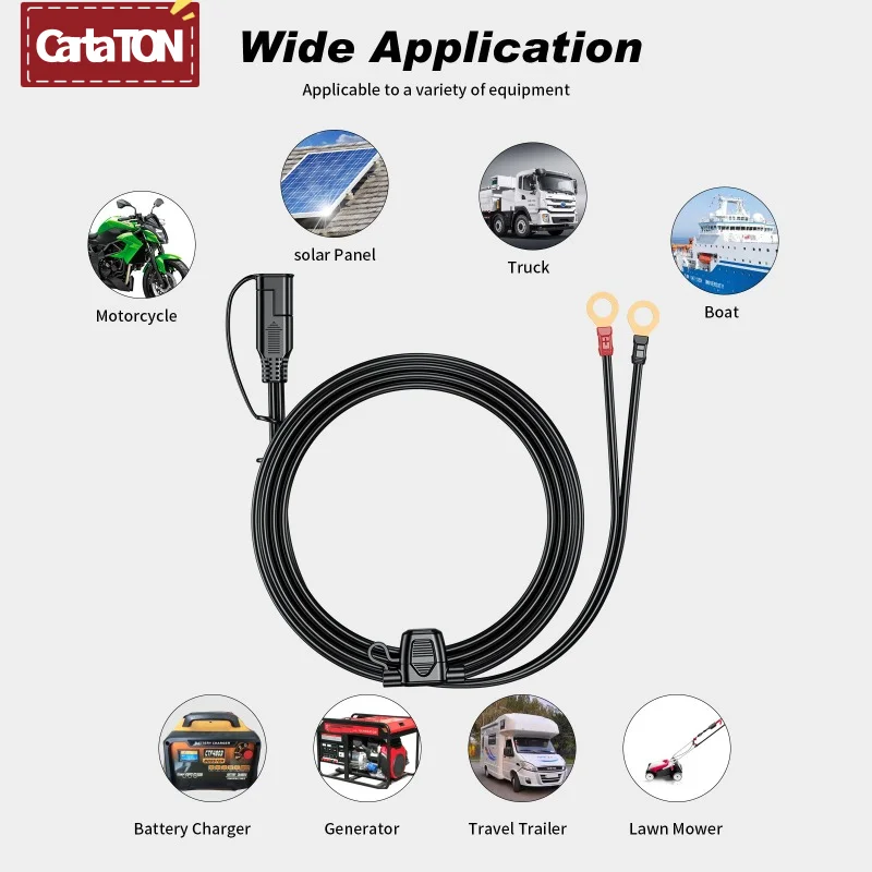 12-24V 18AWG SAE 2 Pin Quick Disconnect To O Ring Terminal Harness Connecter Cord Connector Cable for Battery Charger