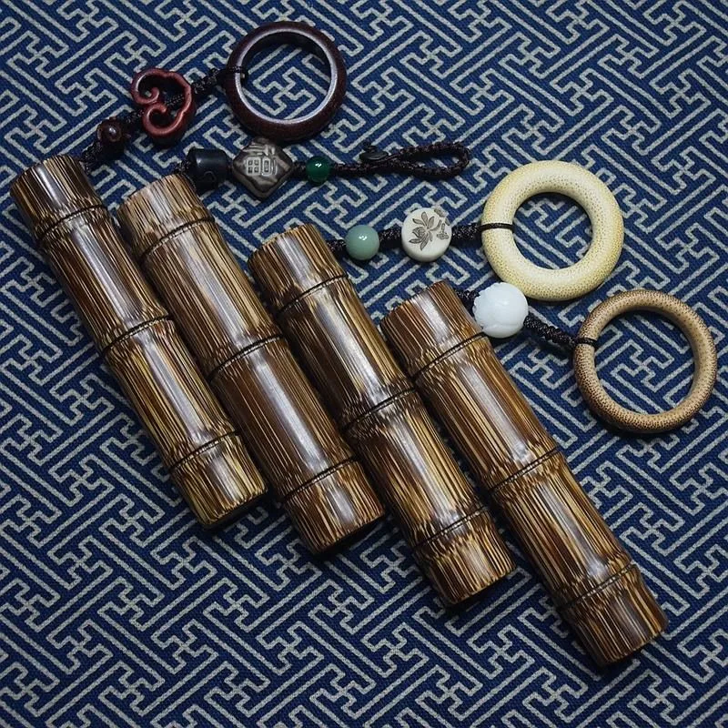 Natural Golden Bamboo Root Handpiece Men Pocket Carving Playable Patina Wenwan Craft Collectible Stress Relief Gift Idea Unique