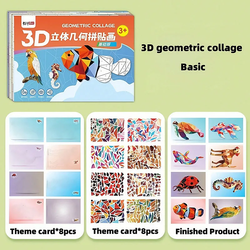 Creatieve Collage Set Art 3D Dierenpuzzel Stickers DIY Handgemaakt met zelfklevend papier Geschenken Educatief voor kindercadeau