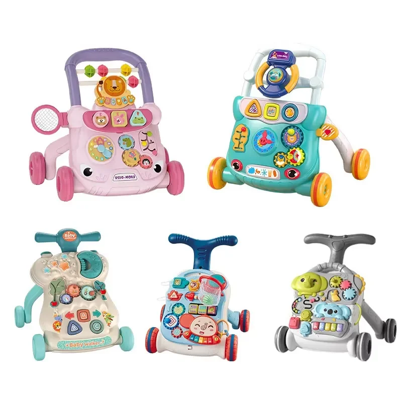 Baby Activity Walker with Steering Wheel Musical Light Buttons Learn to Walk Sit Stand Push Toy for Infants Toddlers Early