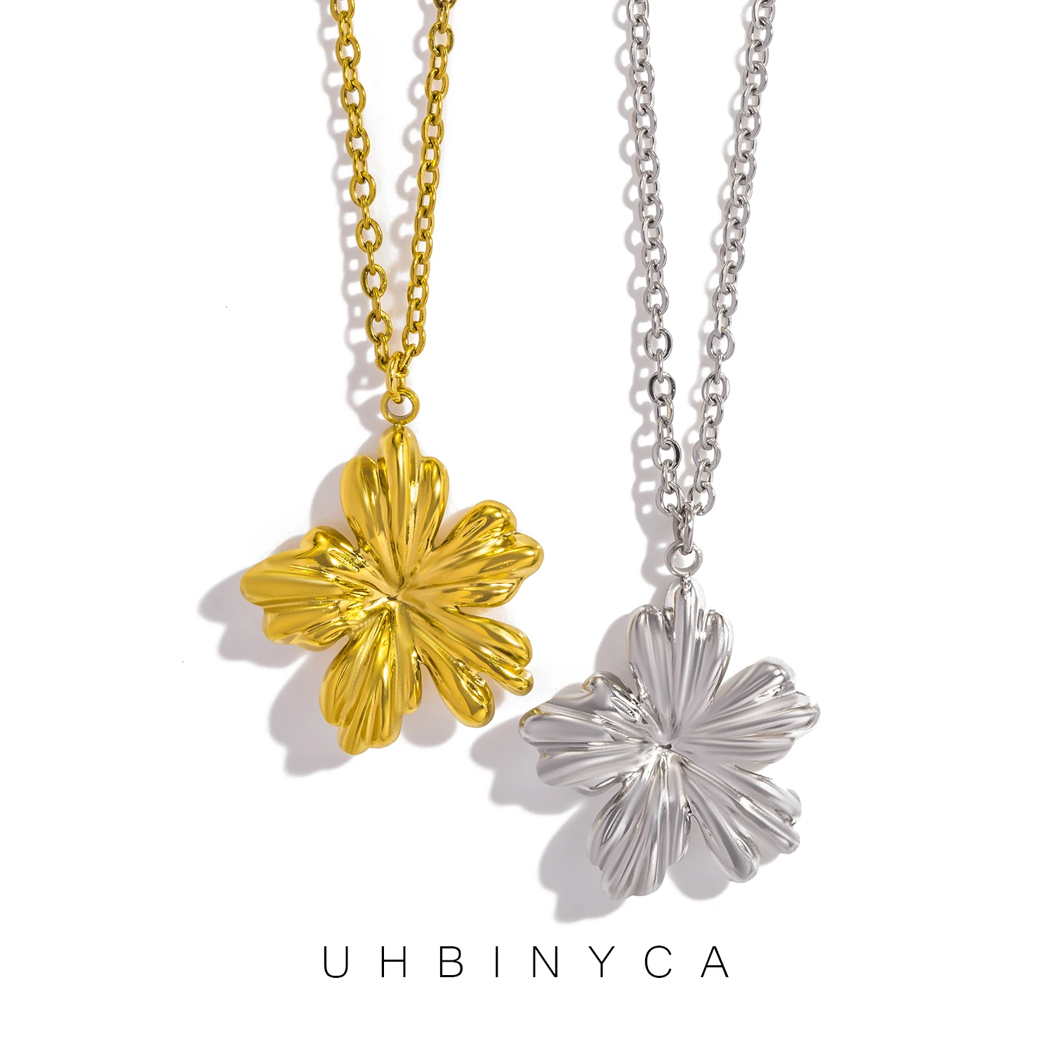 Fashion Stainless Steel Gold Plated Flower Trendy Pendant Necklace Tarnish Resistant Jewelry for Women Gift