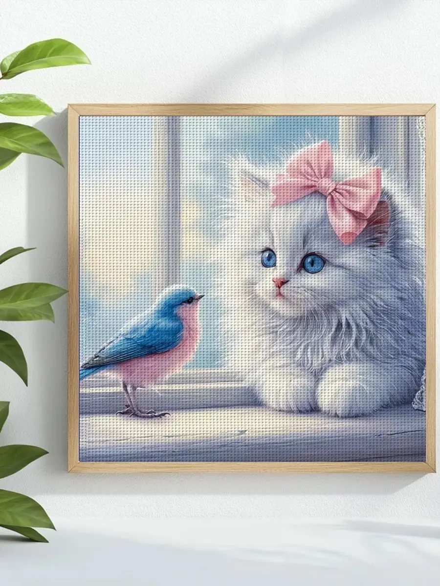 1 Stück 40x40 cm/15,74 Zoll Katzenmotiv Kreuzstich-Set DIY-Kit 11CT/14CT DIY Stickset Kreuzstich-Set Vollstickerei – Detail 1