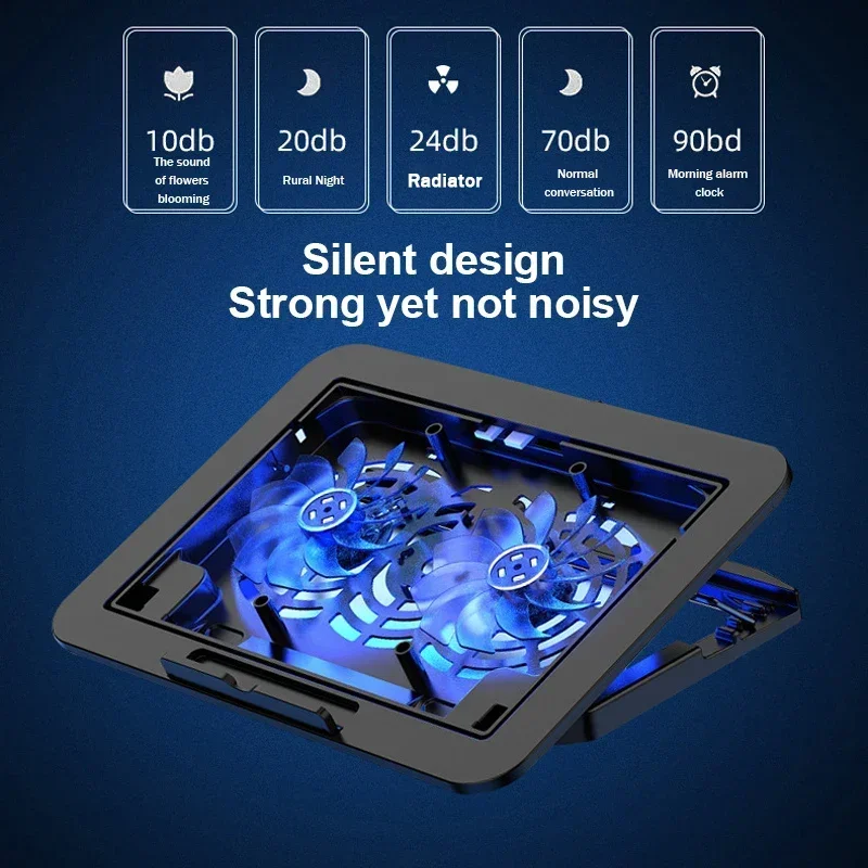 7 Height Adjustable Air-cooled Cool Wind Gaming Laptop Cooler Large Size for 12-17\'\' Tablet Notebook Cooling Pad 1200 RPM 2 Fans