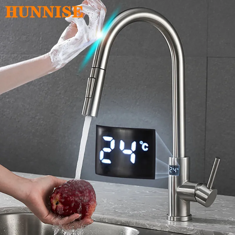 

Digital Kitchen Faucets Stainless Steel Pull Out Kitchen Mixer Tap Hot Cold Water Taps Smart Sensor Digital Touch Kitchen Faucet