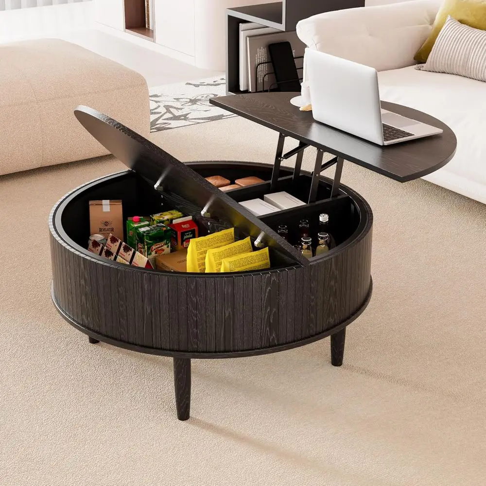طاولة قهوة حديثة للتخزين لمساحات المعيشة الصغيرة، 31.5 طاولة مركزية سوداء مع تصميم العود