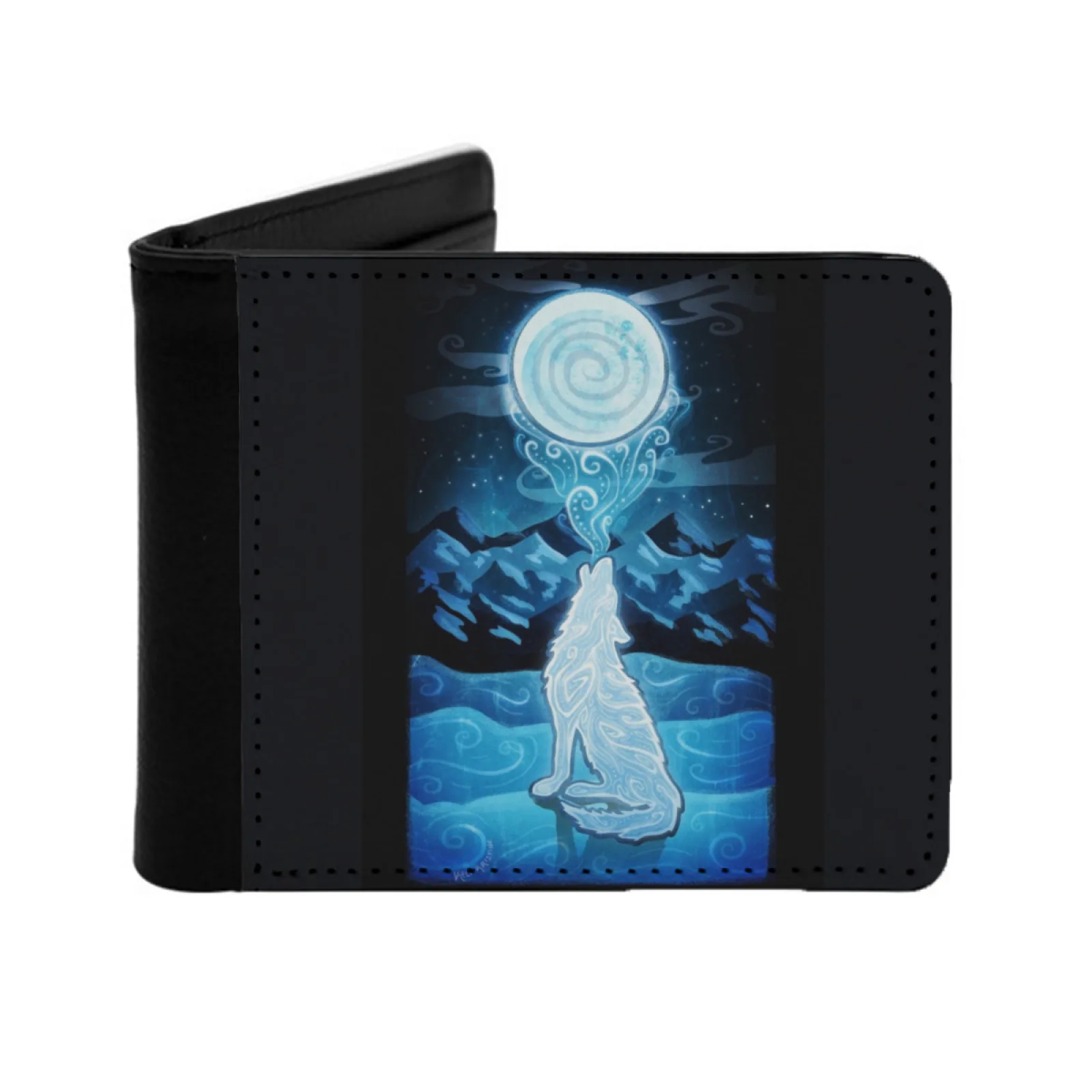 

Wake The White Wolf Short Men's Wallet Multifunction Purse Male Pu Leather Wallet White Wolf White Wolf Howl Moon Night Winter