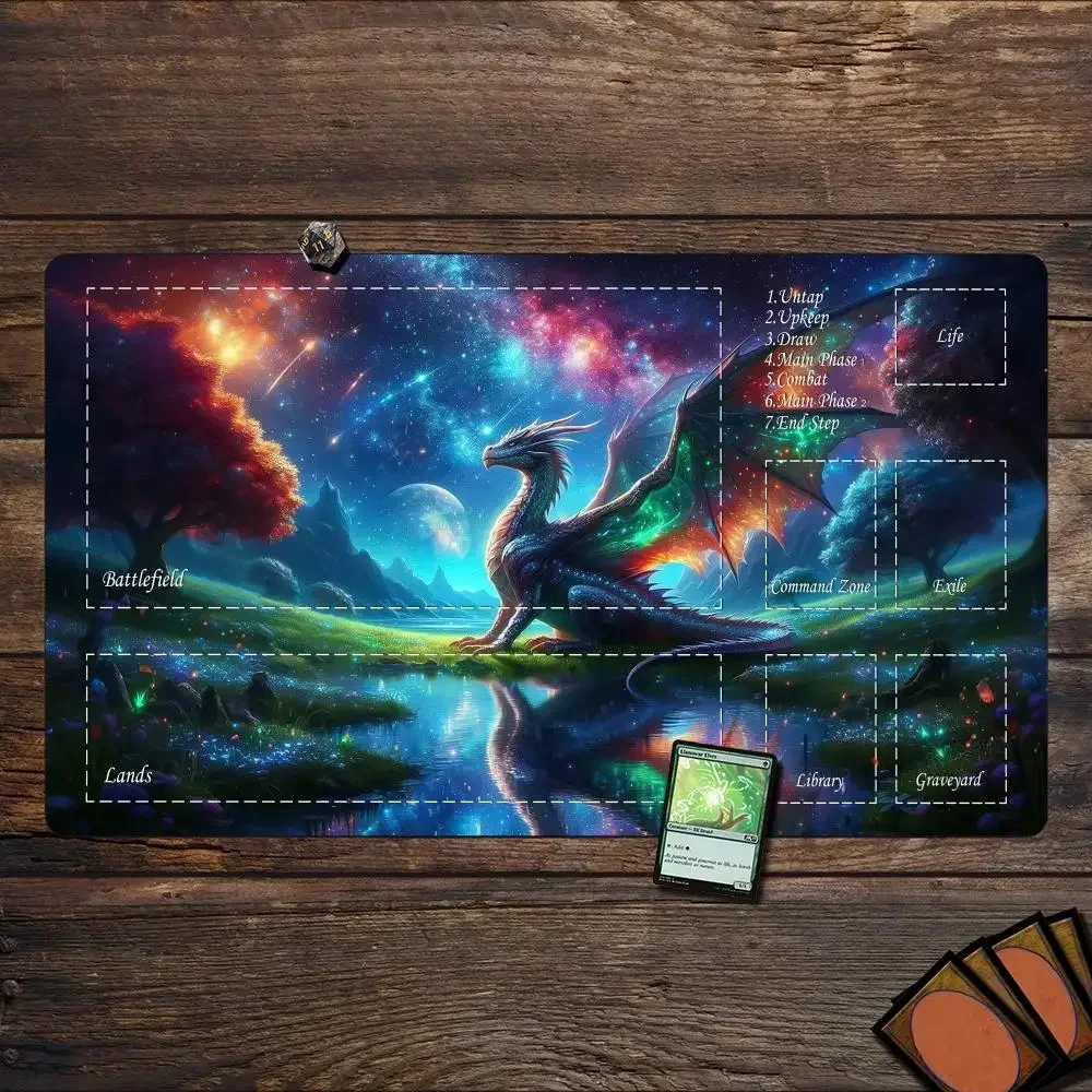 Magic Playmat Card Gaming Mat with Zone MTG Playmat Starry Sky and Dragon Desk Mat Keypad Expansion Mousepad Rubber Anti-Slip