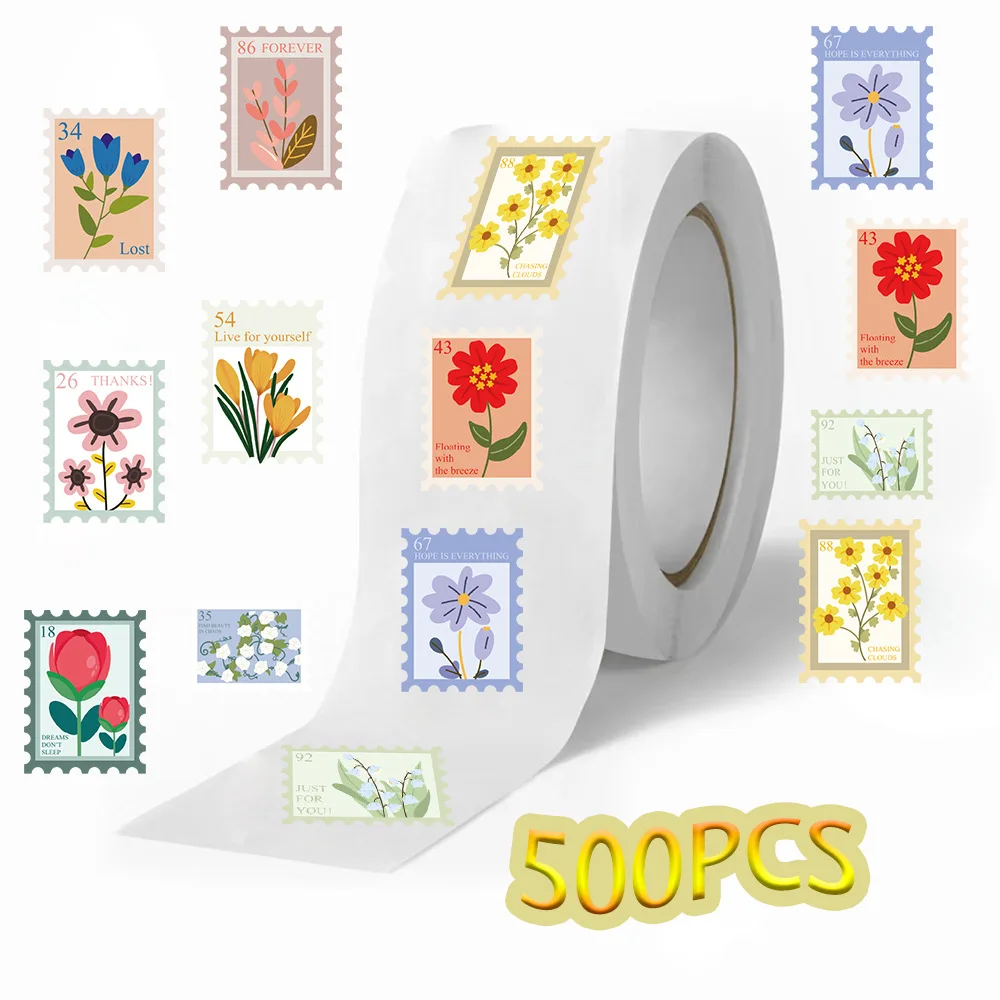 500Pcs Flower Stamps Roll Sticker Harajuku Cartoon Y2k Fashion Scrapbook Graffiti Cafe DIY Scrapbooking Phone Gifts Decals