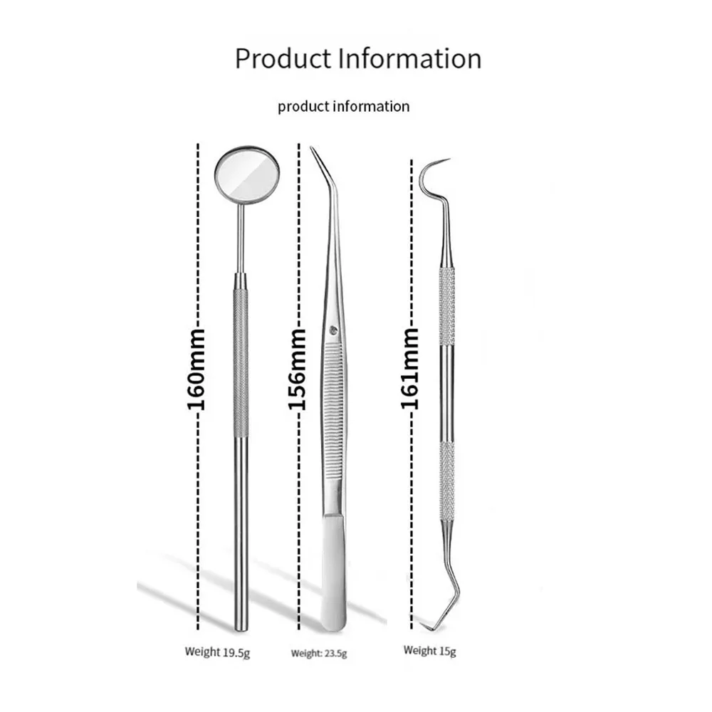 3-Piece Stainless Steel Dental Tool Set Tartar Remover Endoscope Cleaning Tooth Stains Tartar Interdental Pick Oral Care Tool