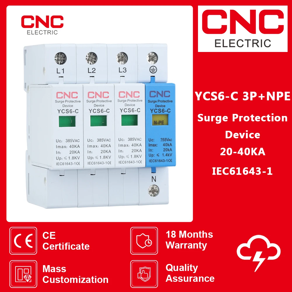 

CNC 3P+NPE SPD House Surge Protector AC 20KA-40KA 385V Protection Protective Low-voltage Arrester Device