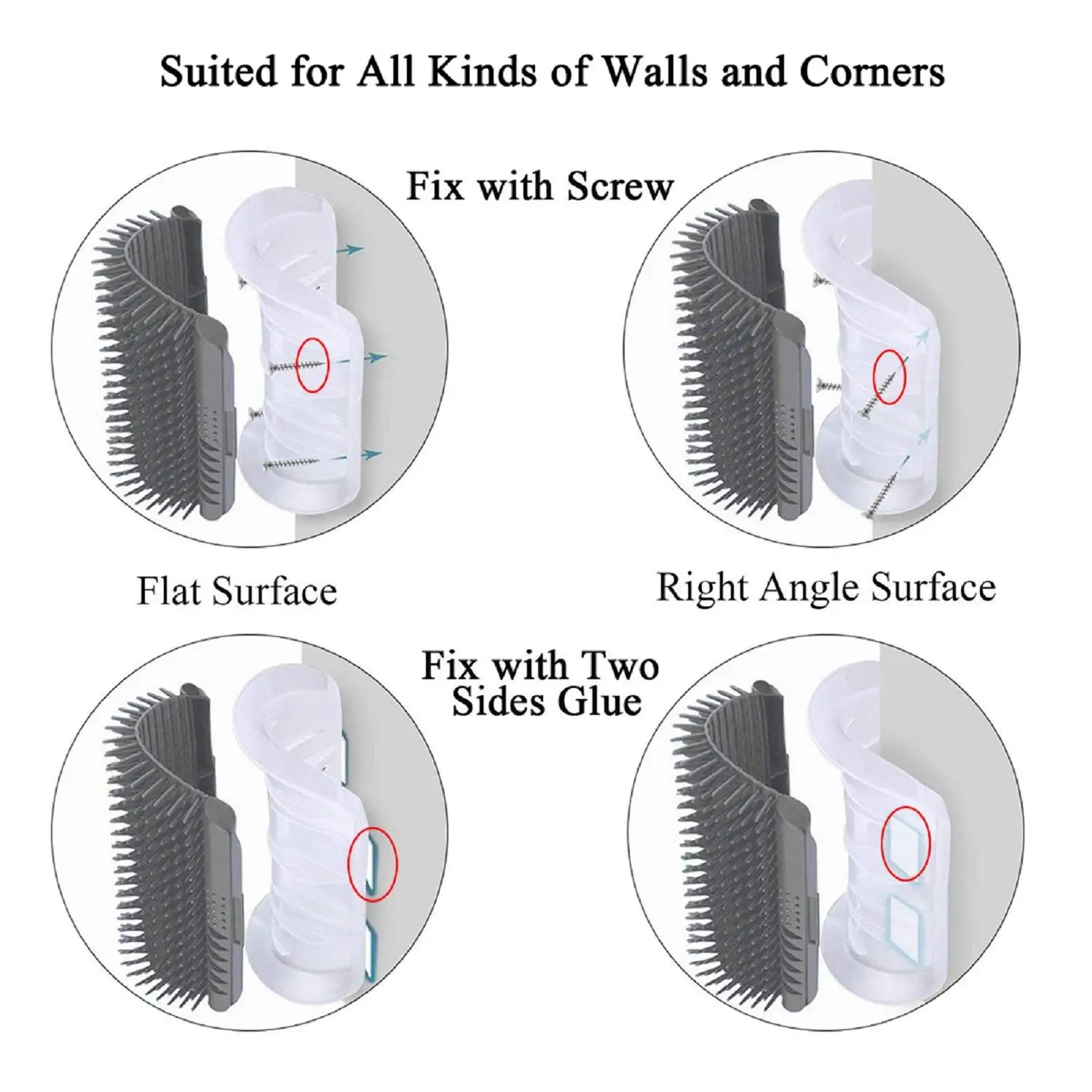 Cat Self Groomer,Soft Cat Wall Corner Scratcher Self Grooming Massage Combs,Pets Brush Remove Hair Comb Grooming Table Removable