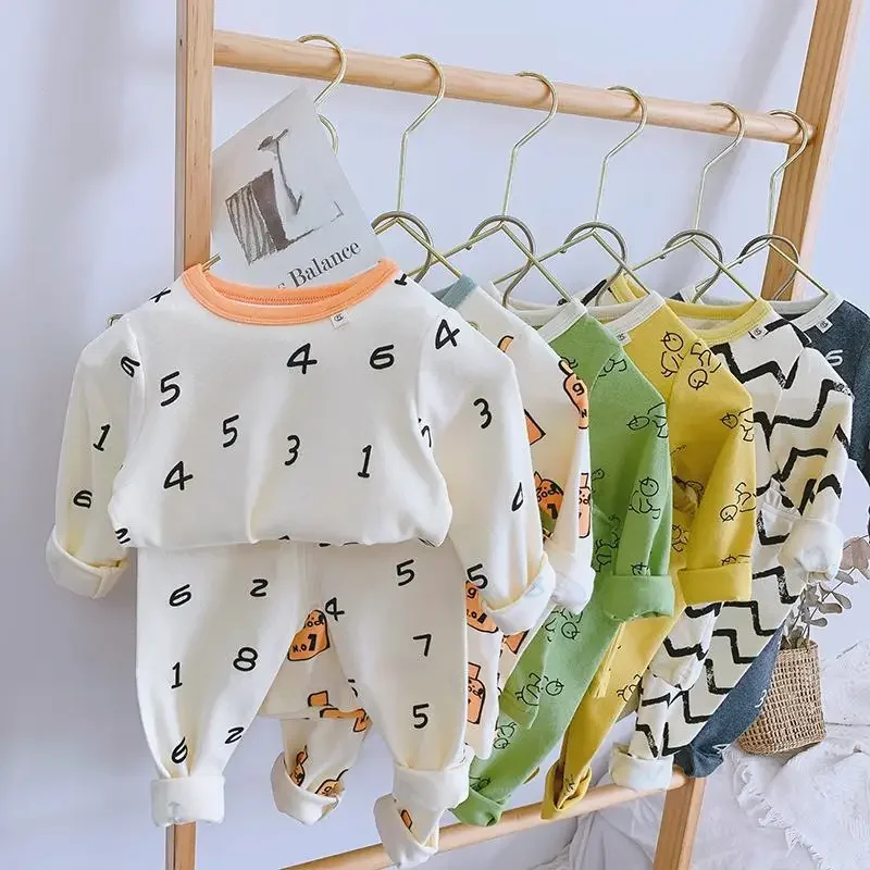 Pajamas Baby Clothes Boys Girls Spring and Autumn Children's Cotton Floral Home Clothing Underwear Set for Boys and Girls Outfit