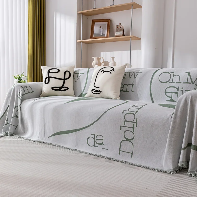 Europe Striped Sofa Towel Thick Cover Cloth Chenille Jacquard Universal Tassel Sofa Cover Anti Slip One Piece Backrest Towel 3