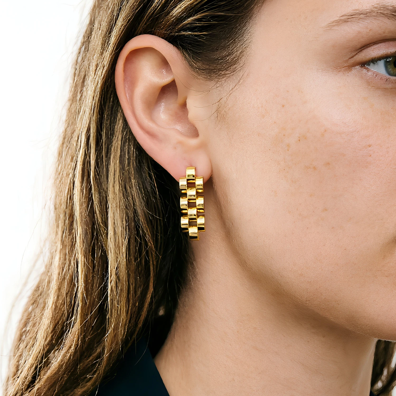 Stacked Geometric Block Earrings for Women 18K Gold 316 Stainless Steel Hypoallergenic Tarnish Resistant Luxury Minimal Daily
