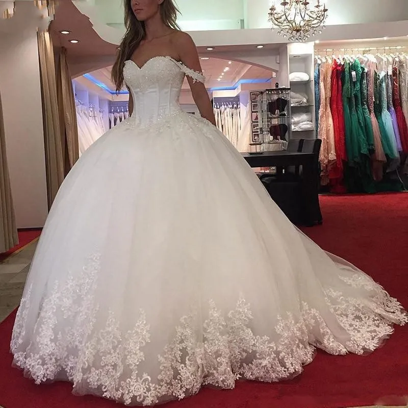 

ANGELSBRIDEP Elegant Sweetheart Off The Shoulder Beading Ball Gown Wedding Dresses Vestidos De Novia Bridal Dresses For Women