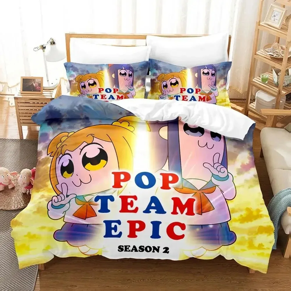 

Anime Pop Team Epic Poputepipikku Bedding Set Boys Girls Twin Queen Size Duvet Cover Pillowcase Bed Kids Adult