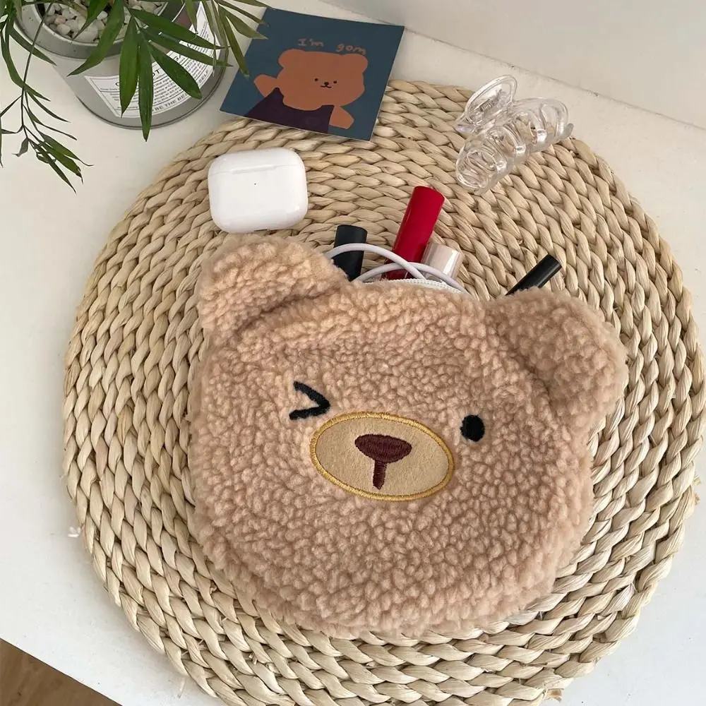 Bear Plush Cosmetic Bag Lamb Pencil Case Lamb Wool Toiletries Bag Korean Style Lager Capacity Cartoon Design Makeup Bags Girls