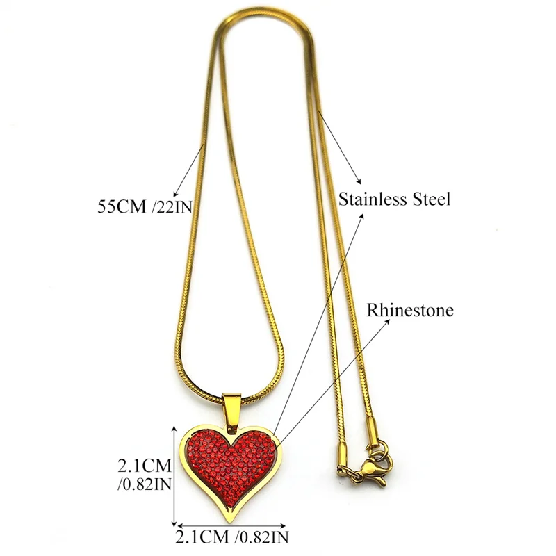 Elegant Red Crystal Love Heart Necklace for Women Girl Stainless Steel Gold Color Exquisite Choker Chain Jewelry 8334-QKC