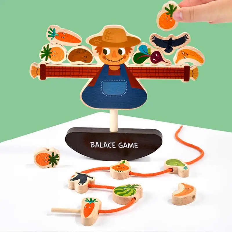 Balance Tower Stacking Games Stacking Blocks Balance Game Building Toys Scarecrow Shaped Wooden Early Learning Toy Fine Motor