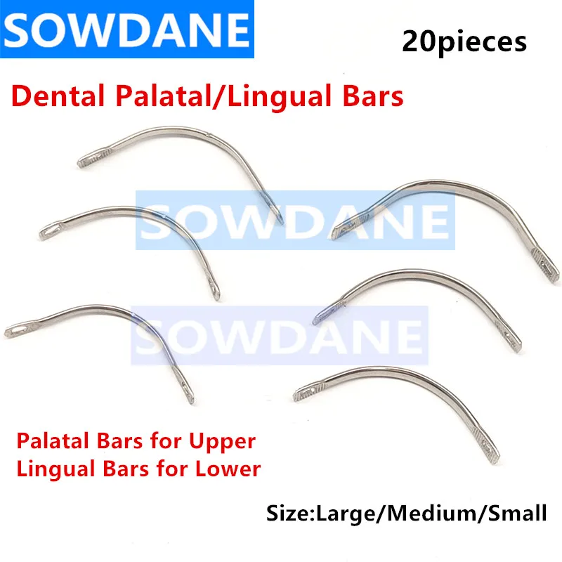 

20pcs Dental Lingual Bar Palatal Bars Large Middle Small For Upper Lower End Hole Positive Retation Denture False Teeth Repair